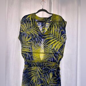 Tropical Leaf Print silk one piece short